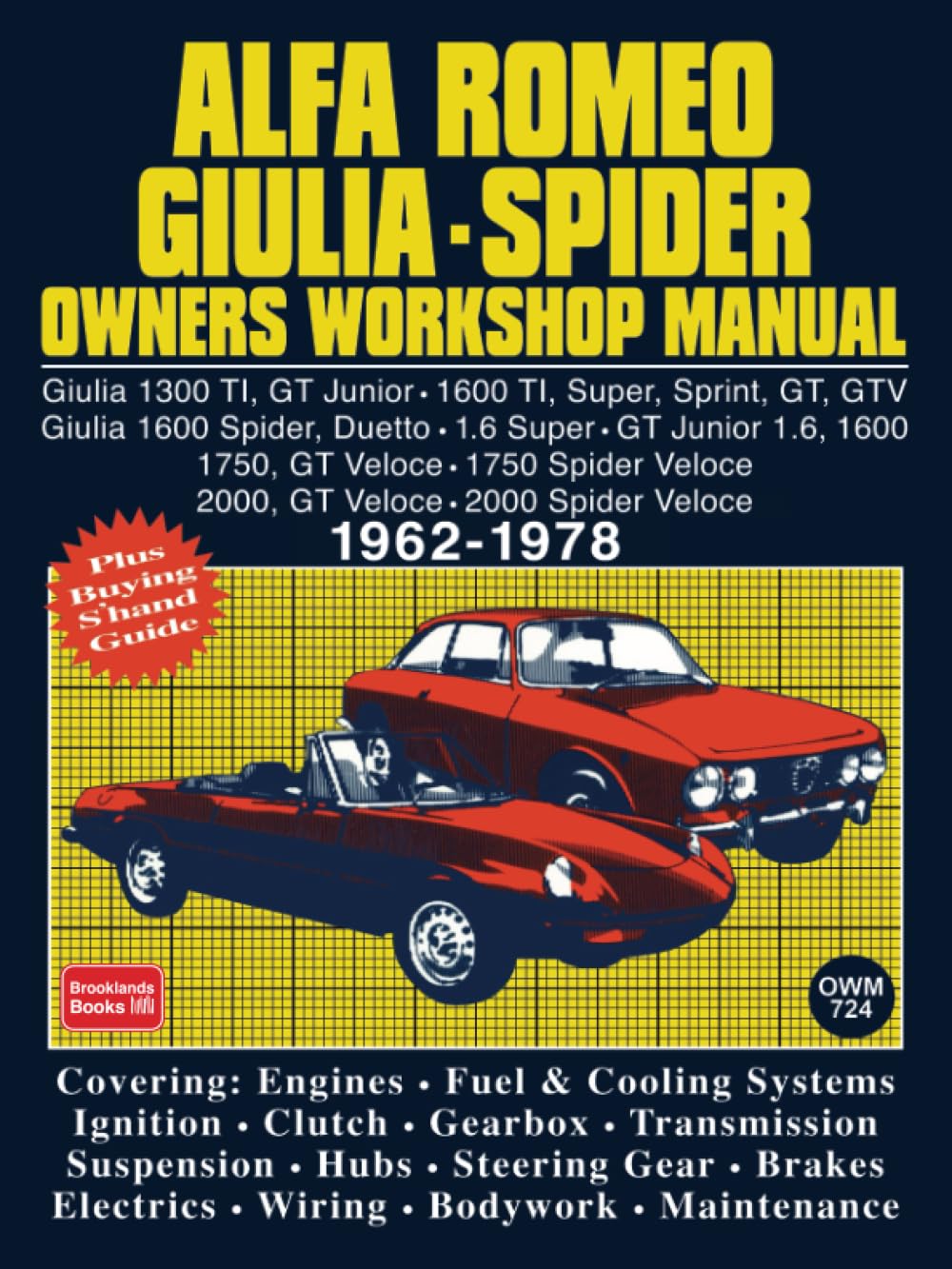 Alfa Romeo Giulia-Spider Owners Workshop Manual 1962-1978: Easy to Use, Fully Illustrated, Comprehensive Guide to Repair and Maintenance Leisure, Home & Garden