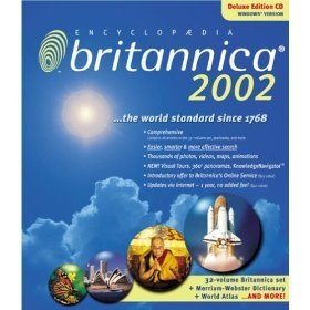 Encyclopaedia Britannica 2002 Deluxe Edition, 2 CD-ROMs Englische Version für Windows 95/98/2000/Me/XP/NT4.0. Über 56 Mio. Wörter, zahlr. Internet-Links sowie 'Merriam-Webster Dictionary' Learning