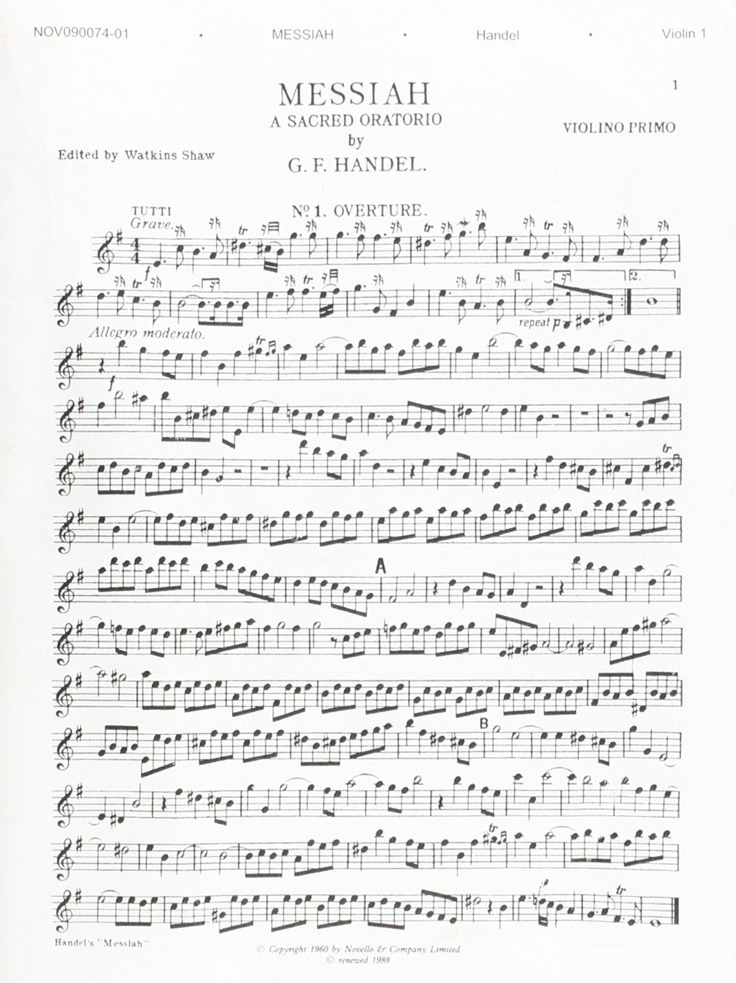 Messiah - A Sacred Oratorio. Gemischter Chor mit Ensemble. Einzelstimme: First Violin Part Social Sciences