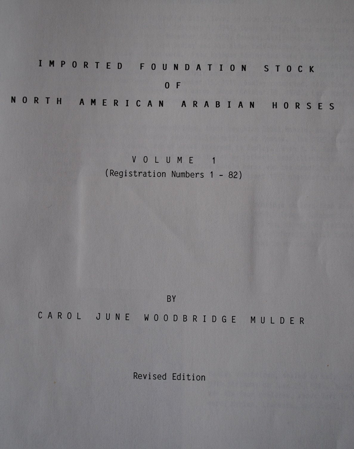 Imported Foundation Stock of North American Arabian Horses Mathematics