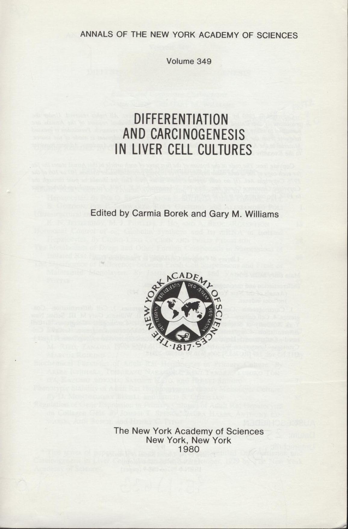 Differentiation and carcinogenesis in liver cell cultures (Annals of the New ... Books