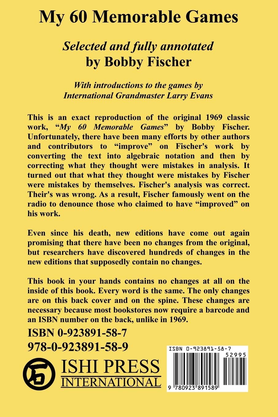 My 60 Memorable Games: Selected and fully annotated by Bobby Fischer Biographies & Memoirs