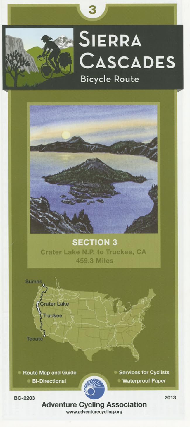Sierra Cascades Bicycle Route - 3: Crater Lake Np, Oregon - Truckee, California - 459 Miles Maps & Plans
