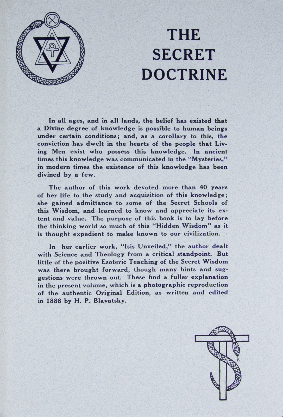 The Secret Doctrine: Volumes I and II : A Facsimile of the Original Edition of 1888 Religion & Esotericism
