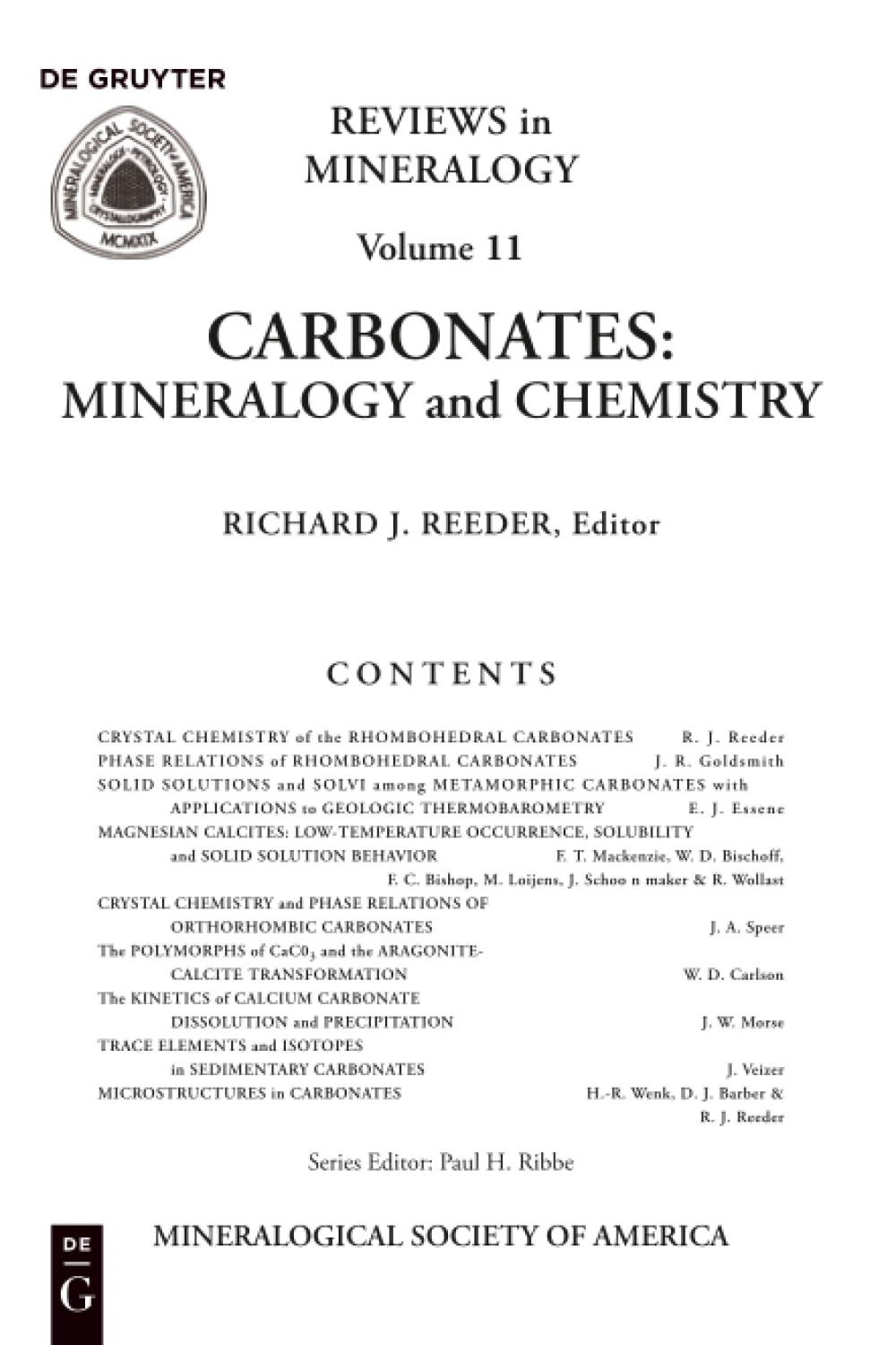 Carbonates: Mineralogy and Chemistry (Reviews in Mineralogy & Geochemistry, 11, Band 11) Natural Sciences
