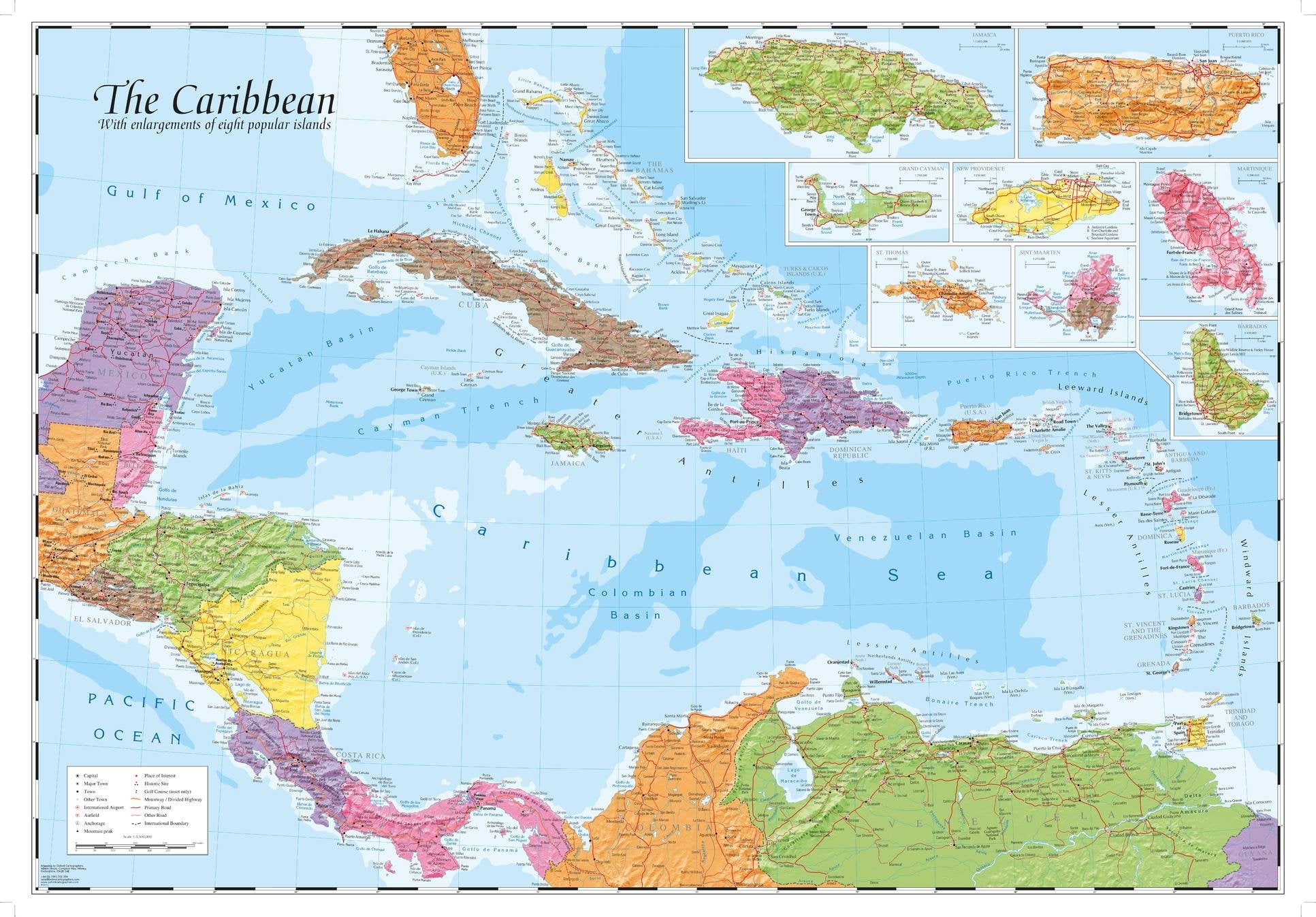 Caribbean and Main Islands Wall Map Maps & Plans