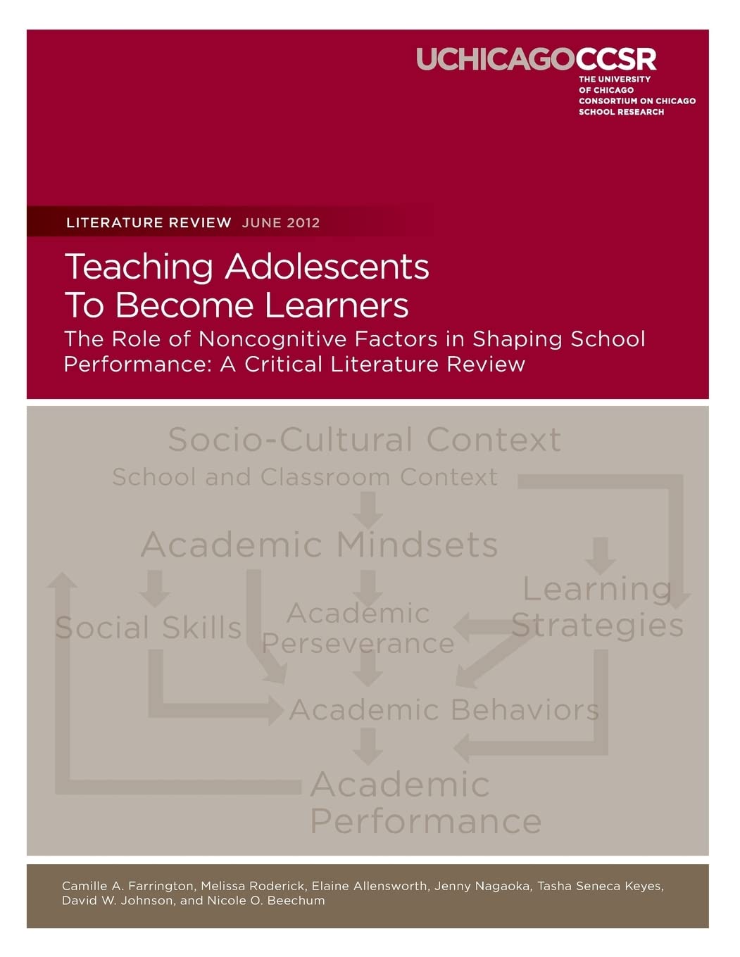 Teaching Adolescents To Become Learners The Role of Noncognitive Factors in Shaping School Performance: A Critical Literature Review Reference Books