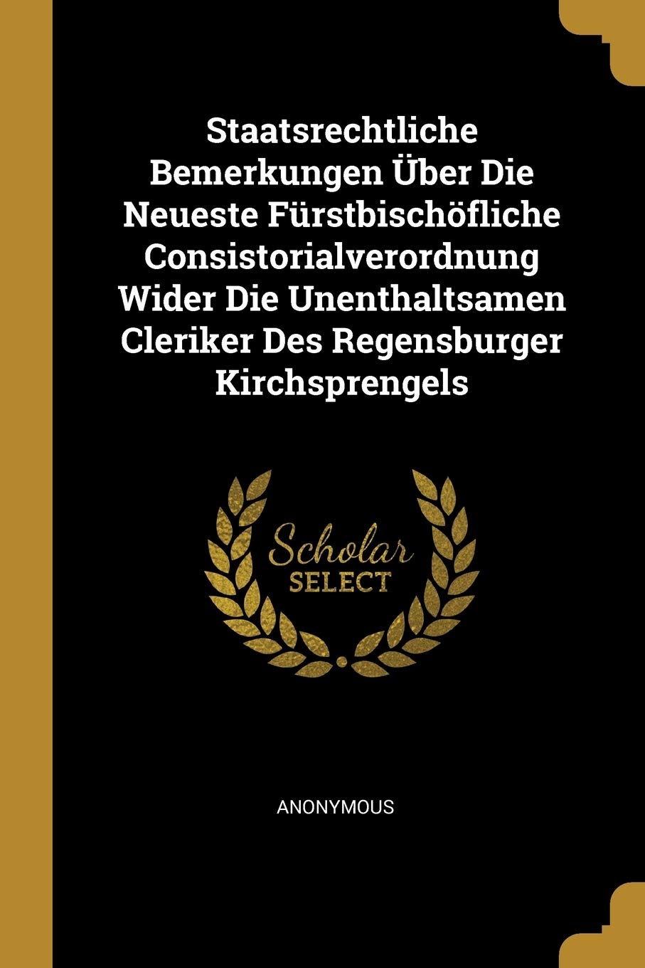 Staatsrechtliche Bemerkungen Über Die Neueste Fürstbischöfliche Consistorialverordnung Wider Die Unenthaltsamen Cleriker Des Regensburger Kirchsprenge Politics & History