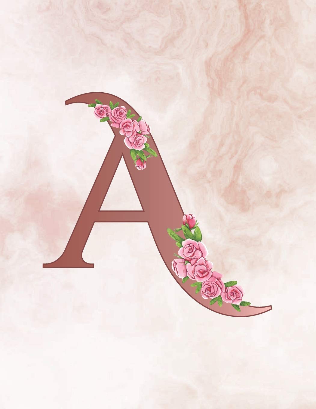 A: Cute Pink Marble Spiral with Floral Rose Gold Initial Monogram Letter A for School Girl, Boy | 0.5 Inch ( 1/2" ) Dotted Grid Notebook | 8.5 in x 11 in Extra Large Journal | 60 Sheets / 120 Pages Study Guides