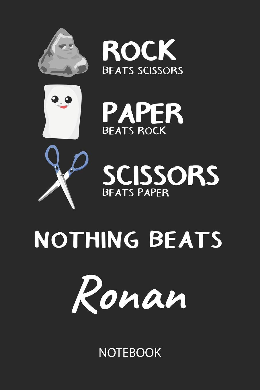 Nothing Beats Ronan - Notebook: Rock Paper Scissors Game Pun - Blank Ruled Kawaii Personalized & Customized Name Notebook Journal Boys & Men. Cute ... School Supplies, Birthday & Christmas Gift. book