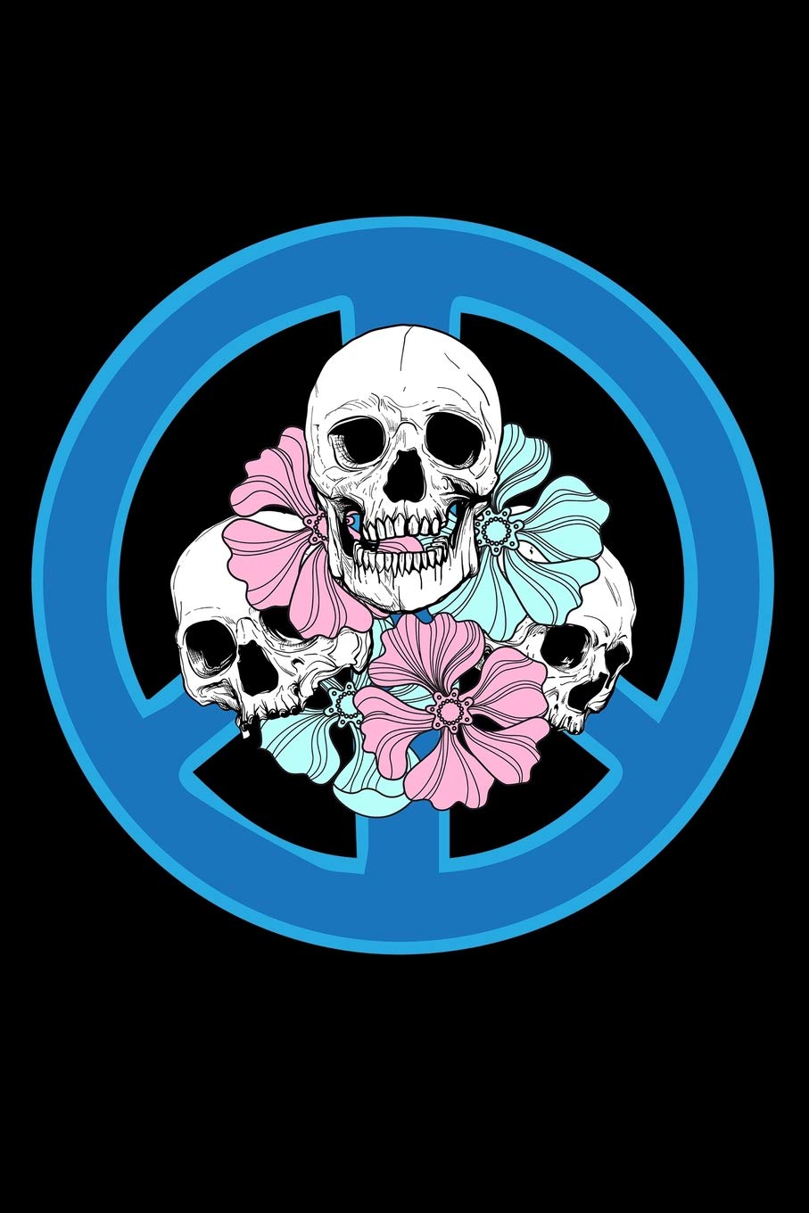 Notebook: Skulls and Flowers Peace Sign Hippie Tattoo Black Lined Journal Notebook Writing Diary - 120 Pages 6 x 9 Books