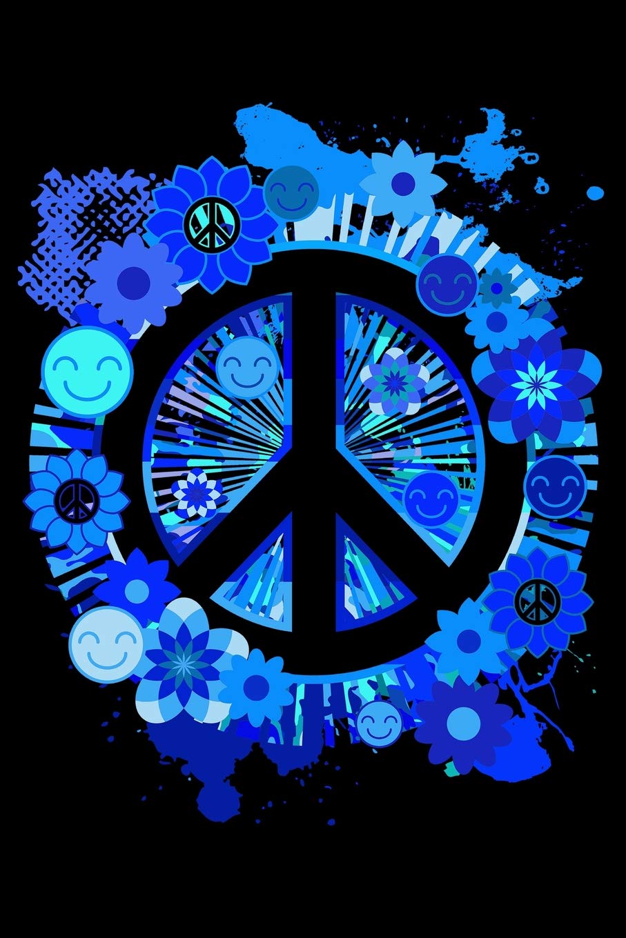 Notebook: Peace Sign and Happiness Smiley Face Floral Tattoo Black Lined Journal Notebook Writing Diary - 120 Pages 6 x 9 Film, Art & Culture