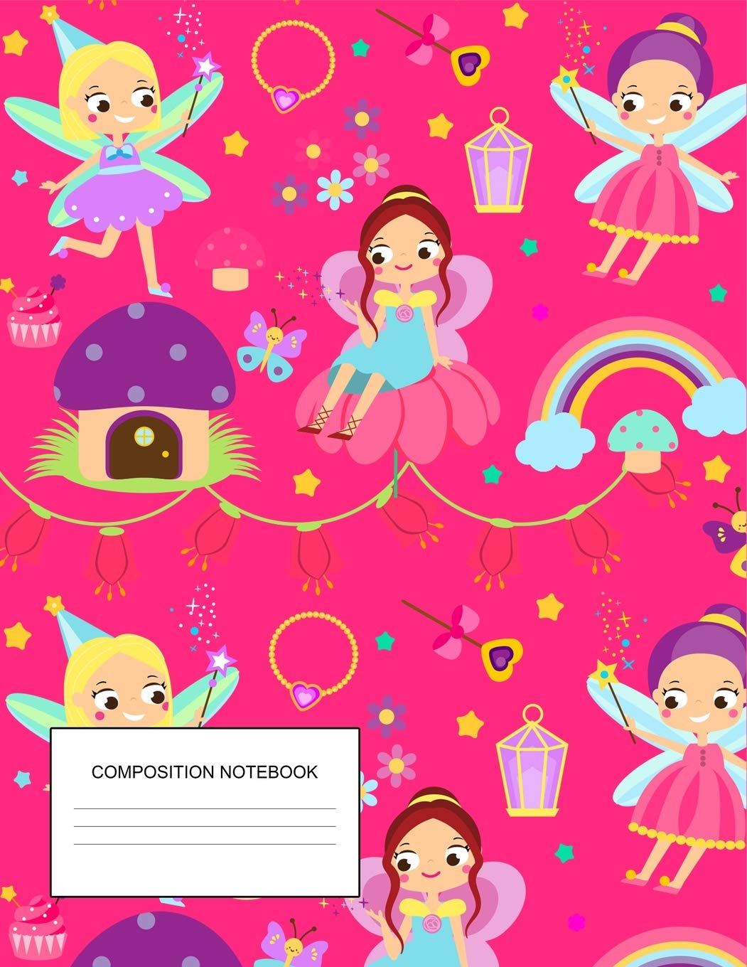 Composition Notebook: Wide Ruled Composition Notebook for Girl, Students, Teachers & Office ~ Cute Fairy Pattern Large Lined Pink Journal Business, Finance & Career