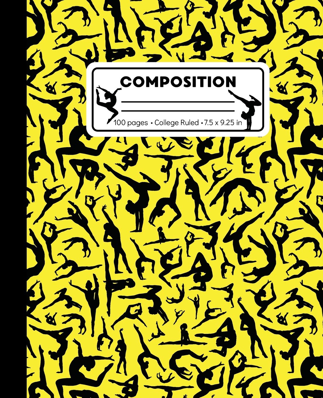 Composition: College Ruled Gymnast Writing Notebook, Yellow Gymnastics Pattern Marbled Blank Lined Book Mathematics