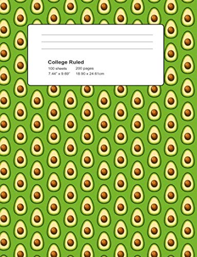 College Ruled 100 Sheets 200 Pages 7.44" x 9.69" 18.90 x 24.61 cm: Avocado Pattern Composition Notebook Lined Learning & Reference