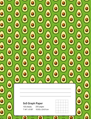 5x5 Graph Paper 100 Sheets 200 Pages 7.44" x 9.69" 18.90 x 24.61 cm: Avocado Pattern Composition Grid Notebook Learning & Reference