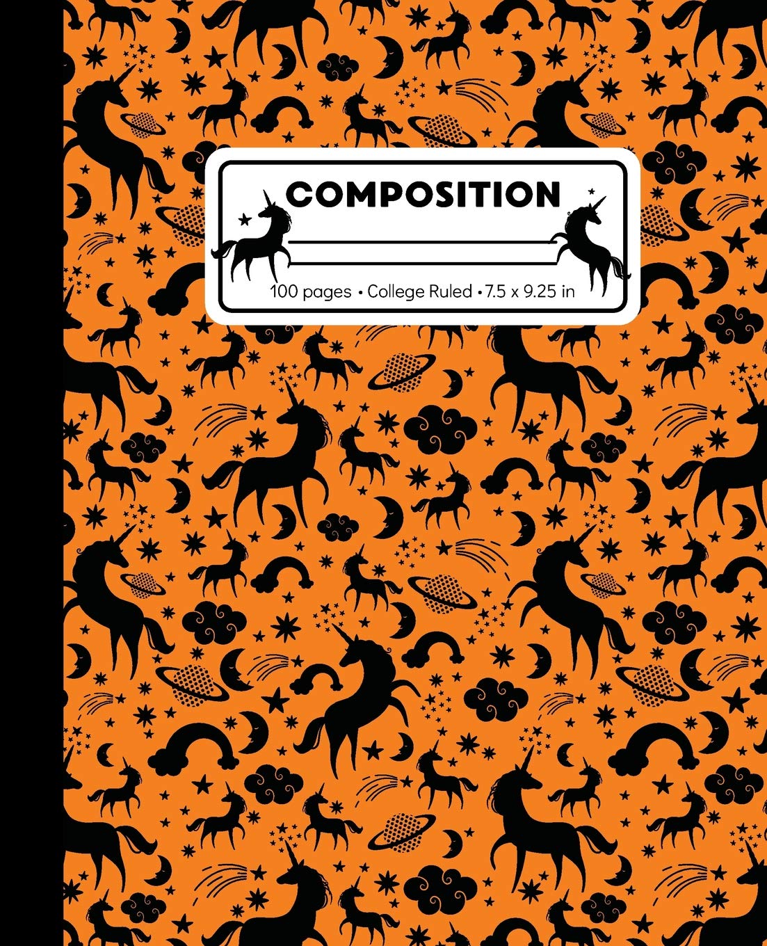 Composition: College Ruled Unicorn Writing Notebook, Orange Unicorn Pattern Marbled Blank Lined Book Fairy Tales & Legends
