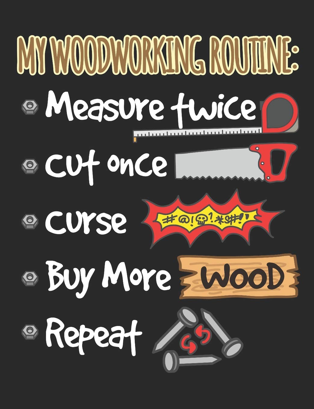 My Woodworking Routine: Measure Twice Cut Once Curse Buy More Wood Repeat: Woodworking Notebook, Blank Paperback Book for Woodworker, 150 pages, college ruled Home & Household
