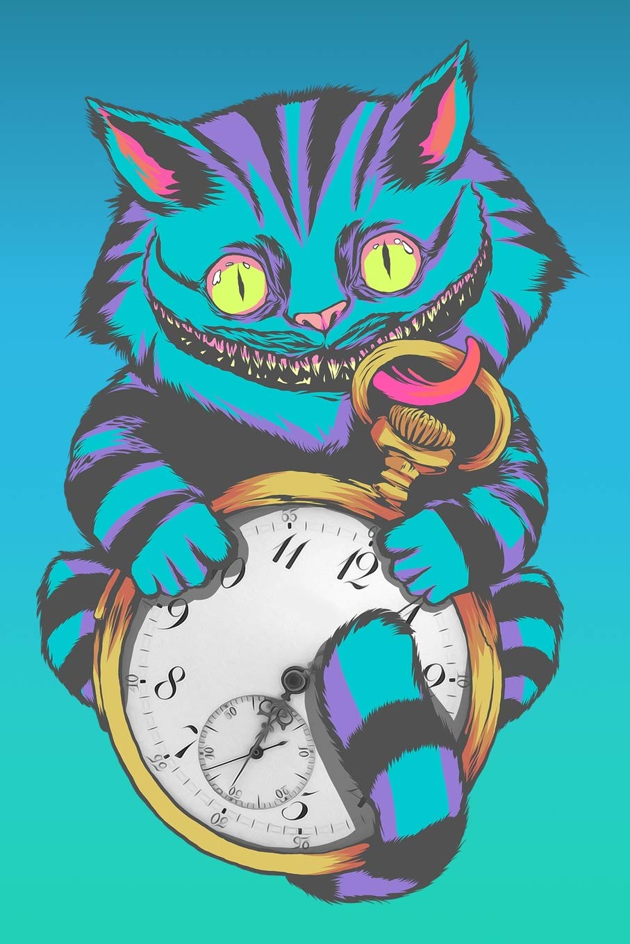 Journal: Grinning Cheshire Cat Face Wonderland with Pocket Time Watch - Black Lined Notebook Writing Diary - 120 Pages 6 x 9 Books