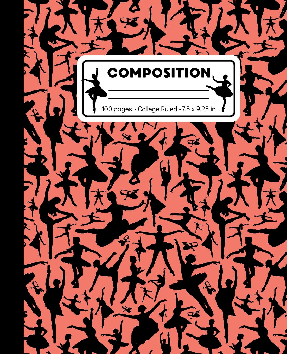 Composition: College Ruled Writing Notebook, Coral Pink Ballet Dancer Pattern Marbled Dancing Blank Lined Book Non-fiction