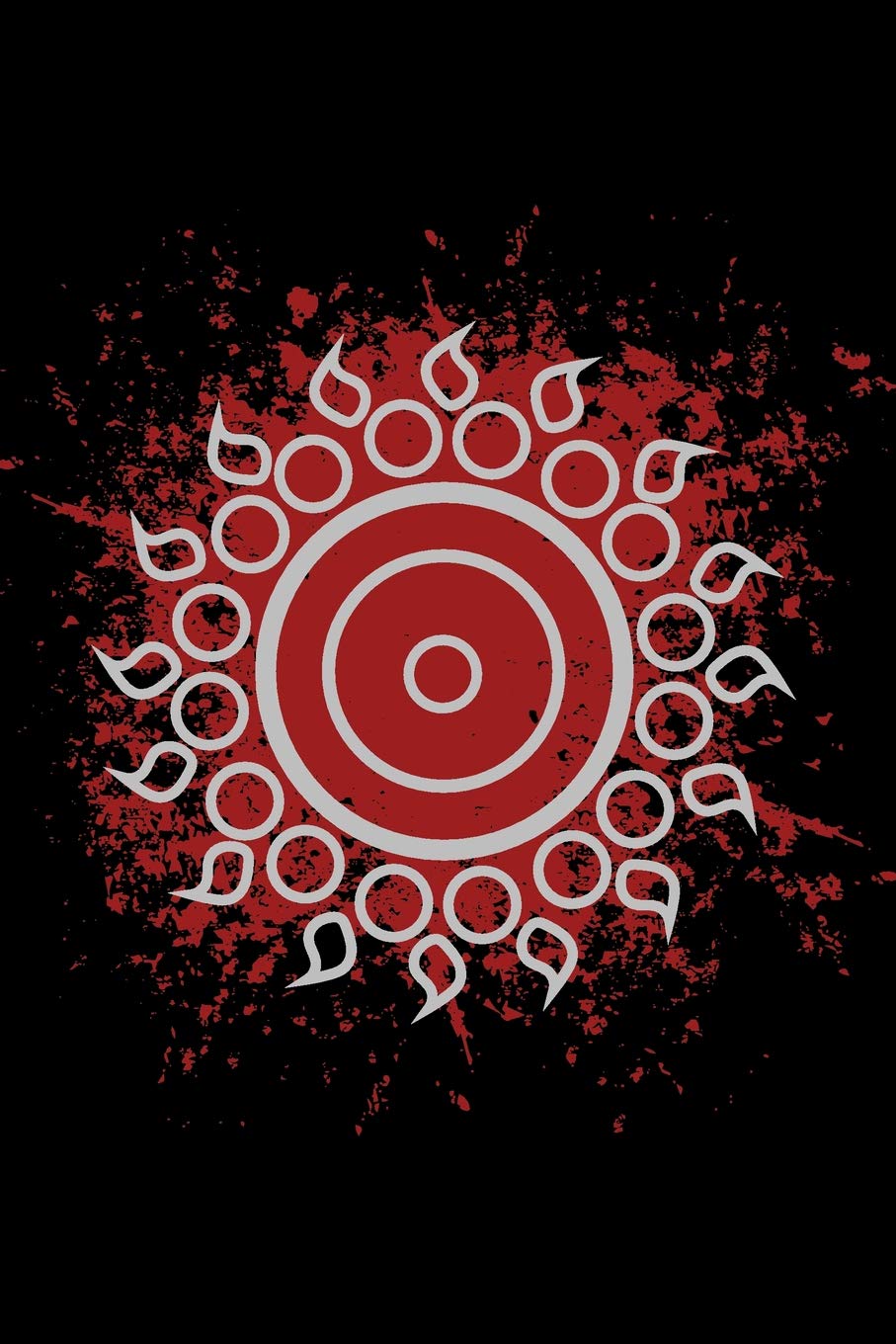 Notebook: " gray sun on top of red splatter black background " 6" X 9" 150 white pages with gray black lines | 75 sheets | for journaling or note ... drawing, sketching in gloss soft cover Film, Art & Culture