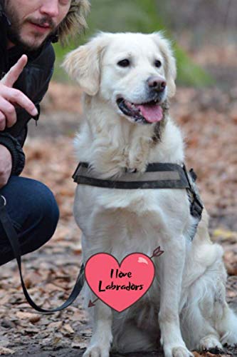 I love Labradors: Notebook Journal with beautiful Lab Cover. 6” x 9” lined journal (neutral wide-ruled paper with a line at the top for date), blank book notebook, 100 pages for writing notes. Pets
