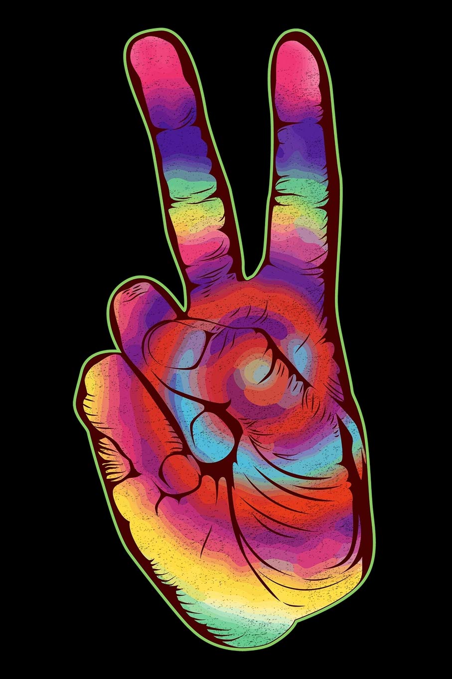 Journal: Tie Dye Hand Peace Sign Retro V Sign Black Lined Notebook Writing Diary - 120 Pages 6 x 9 Film, Art & Culture