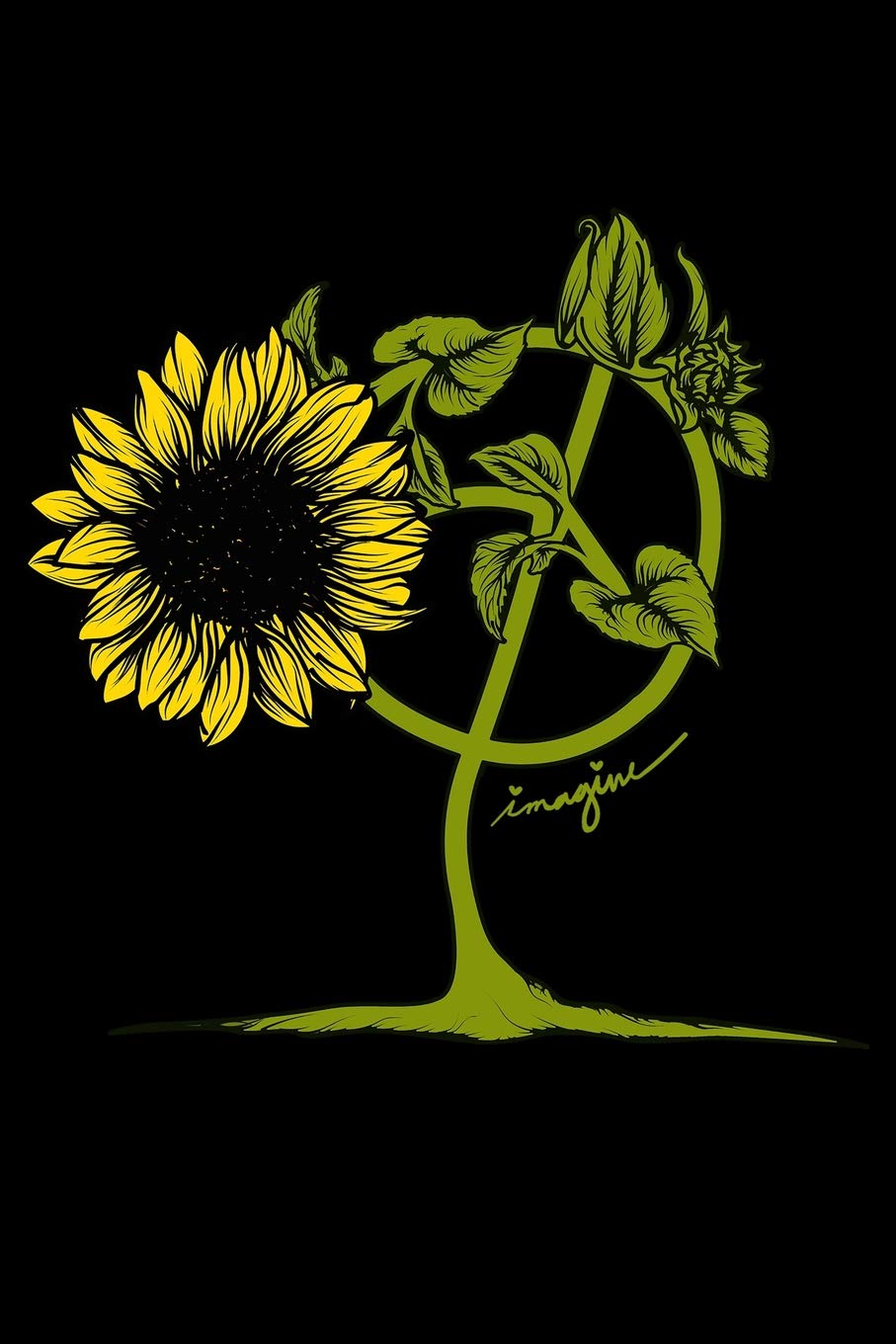 Journal: Sunflower Peace Sign 60s 70s Hippie Flower Plants - Black Lined Notebook Writing Diary - 120 Pages 6 x 9 Film, Art & Culture
