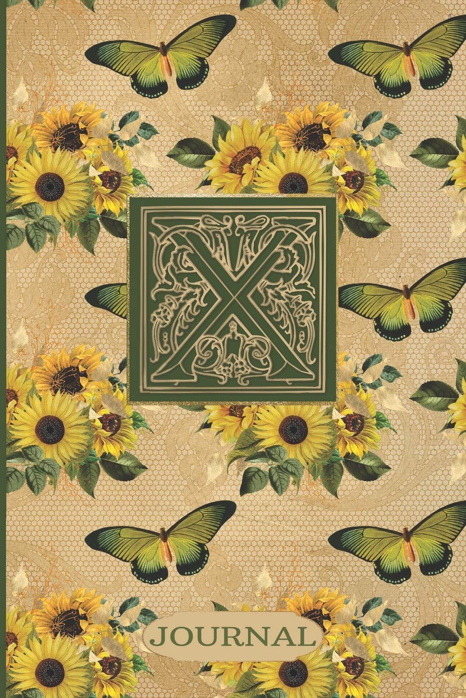 X Journal: Sunflowers and Butterflies Journal Monogram Initial X | Blank Lined and Decorated Interior Essays & Short Stories