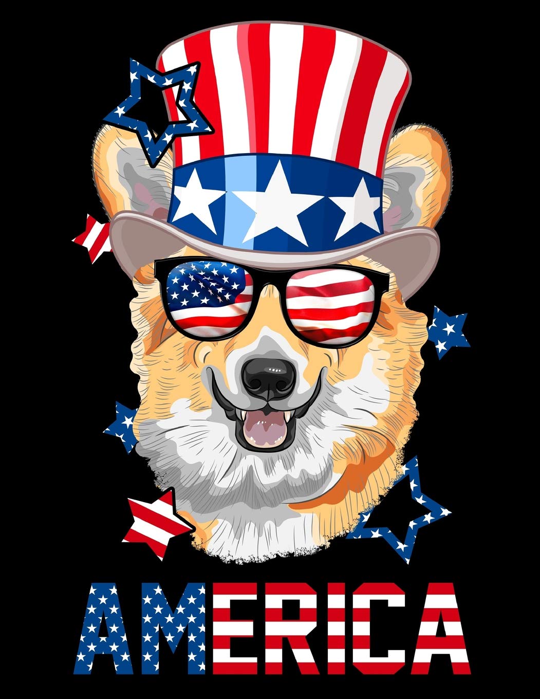 America: Pembroke Welsh Corgi | Composition Book 150 pages 8.5 x 11 in. | College Ruled | Writing Notebook | Lined Paper | Soft Cover | Plain Journal | 4th of July | Independence Day Pets
