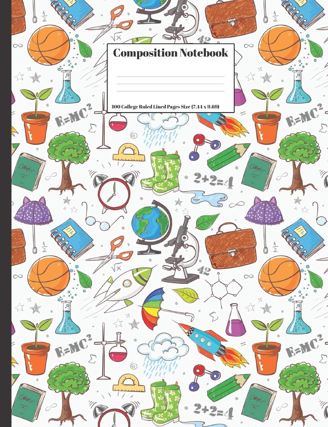 Composition Notebook: Rockets Basketballs Pencils Books Design 100 College Ruled Lined Pages Size (7.44 x 9.69) Reading Aloud & Learning to Read