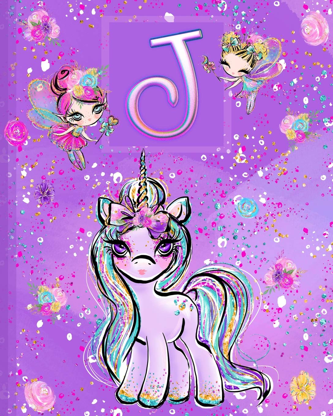 J: Unicorn Composition Notebook Wide Ruled | Monogrammed Initial J Books