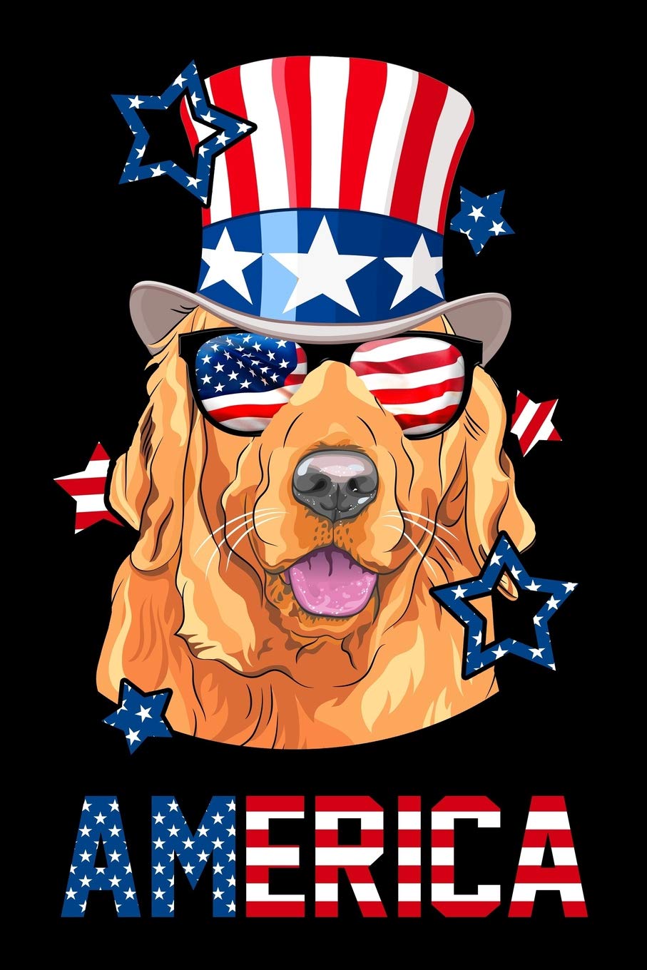 America: Golden Retriever | Composition Book 150 pages 6 x 9 in. | Wide Ruled | Writing Notebook | Lined Paper | Soft Cover | Plain Journal | 4th of July | Independence Day Pets