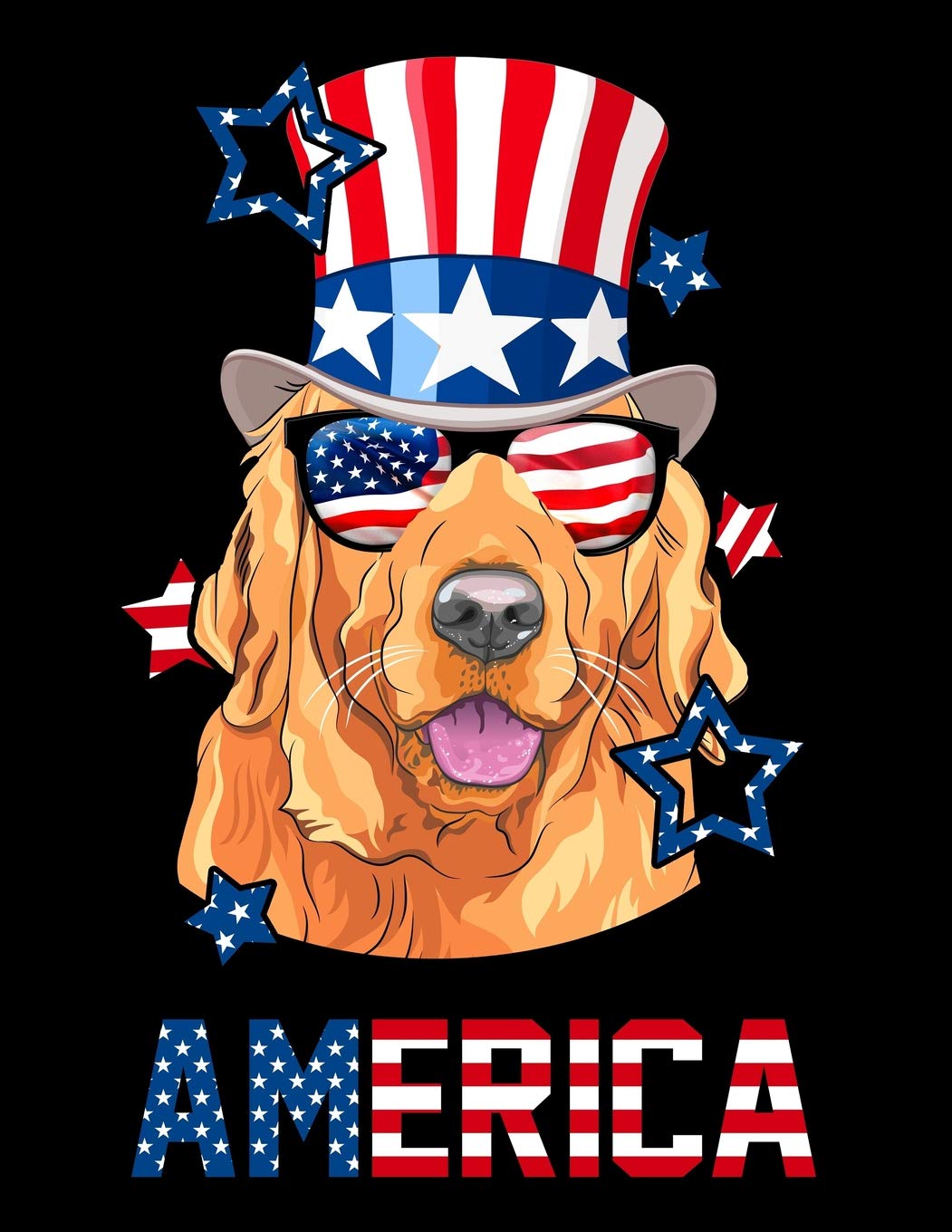 America: Golden Retriever | Blank Sheet Music | 150 pages 8.5 x 11 in. | 12 Staves Per Page | Music Staff | Composition | Notation | Songwriting | Staff | Manuscript | 4th of July | Independence Day Pets
