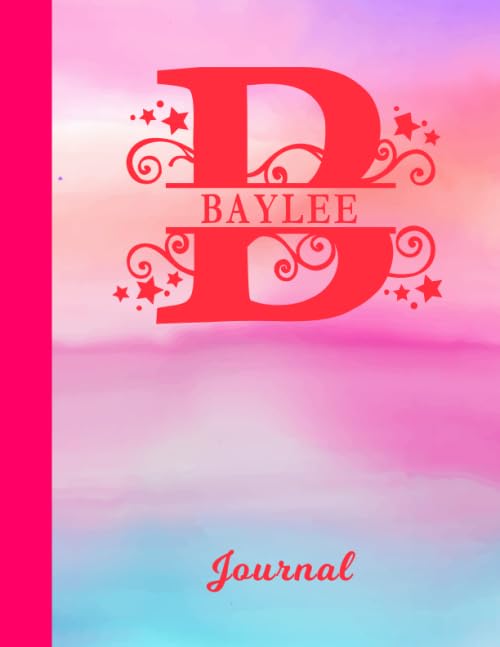 Baylee: Blank Journal - Personalized First Name & Letter Initial Personal Writing Diary | Glossy Pink & Blue Watercolor Effect Cover | Daily ... | Write about your Life, Goals & Interests Contemporary literature