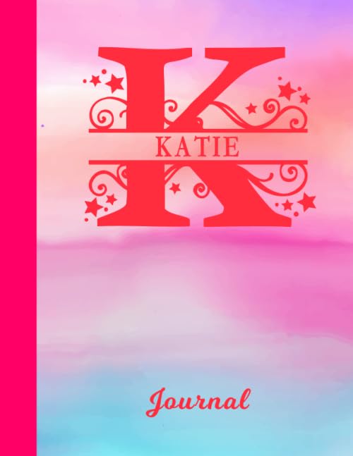 Katie: Blank Journal - Personalized First Name & Letter Initial Personal Writing Diary | Glossy Pink & Blue Watercolor Effect Cover | Daily Journalism ... | Write about your Life, Goals & Interests Contemporary literature