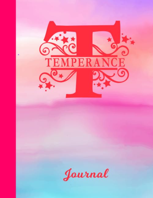 Temperance: Blank Journal - Personalized First Name & Letter Initial Personal Writing Diary | Glossy Pink & Blue Watercolor Effect Cover | Daily ... | Write about your Life, Goals & Interests Contemporary literature