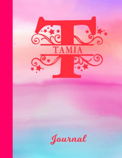 Tamia: Blank Journal - Personalized First Name & Letter Initial Personal Writing Diary | Glossy Pink & Blue Watercolor Effect Cover | Daily Journalism ... | Write about your Life, Goals & Interests Contemporary literature