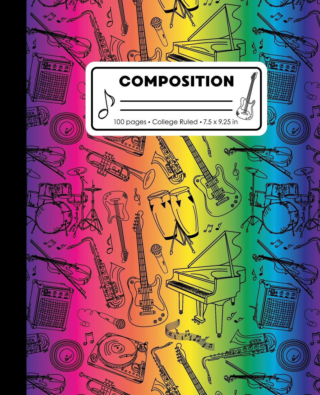 Composition: College Ruled Writing Notebook, Rainbow Musical Instrument Music Pattern Marbled Blank Lined Book Non-fiction