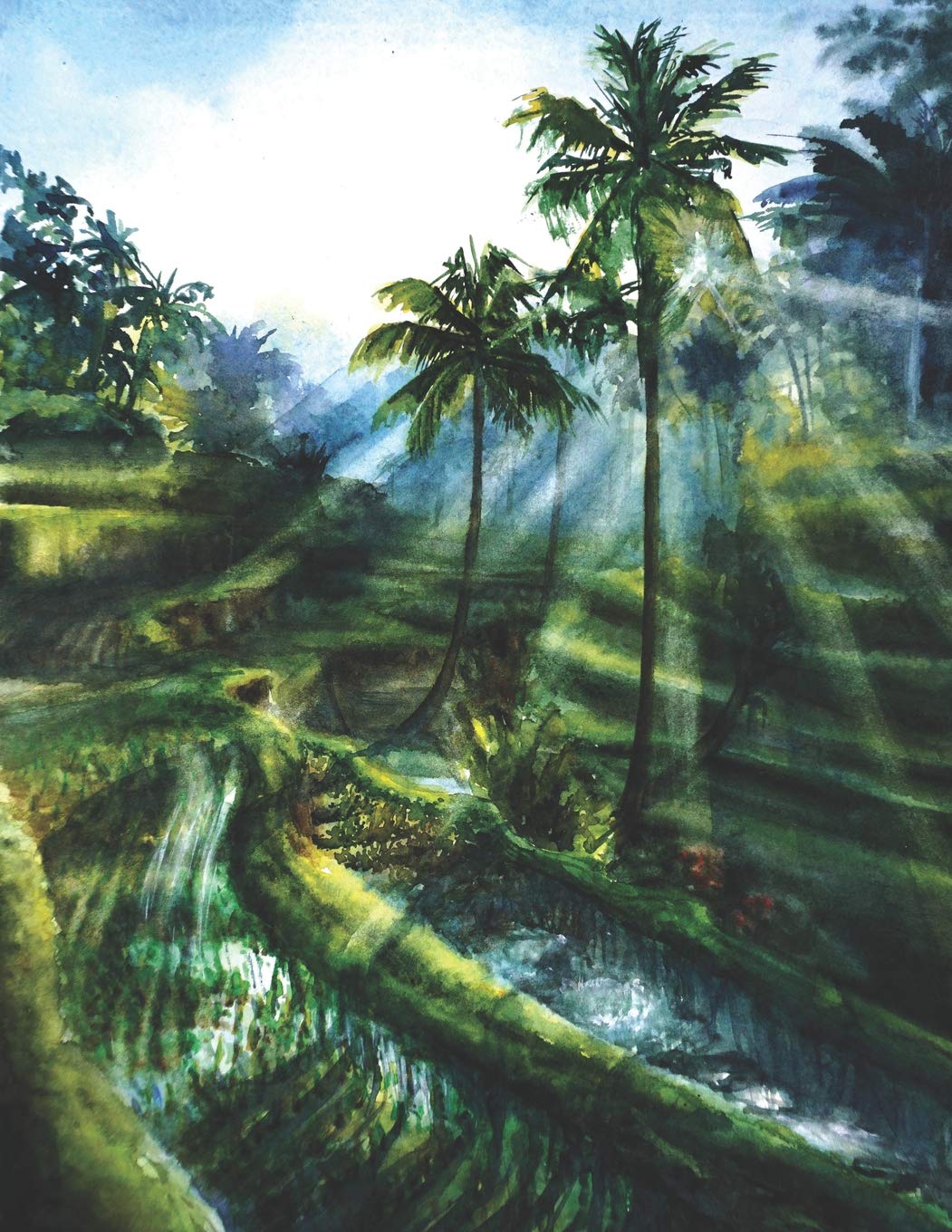 Sketchbook: Beautiful Artistic Bali Fields Unruled Composition Sketchpad | Perfect for Sketching, Drawing and Painting | Handmade Watercolor Portrait ... Blank Sketchbook with Watercolor Art Design Arts & Music