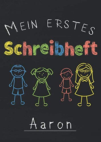 Mein erstes Schreibheft Aaron: A4 Schreiblernheft für die 1.Klasse zum schreiben lernen I Lineatur 1 zum Schulstart I Geschenk zur Einschulung I Übungsheft mit 3 Linien Study Guides