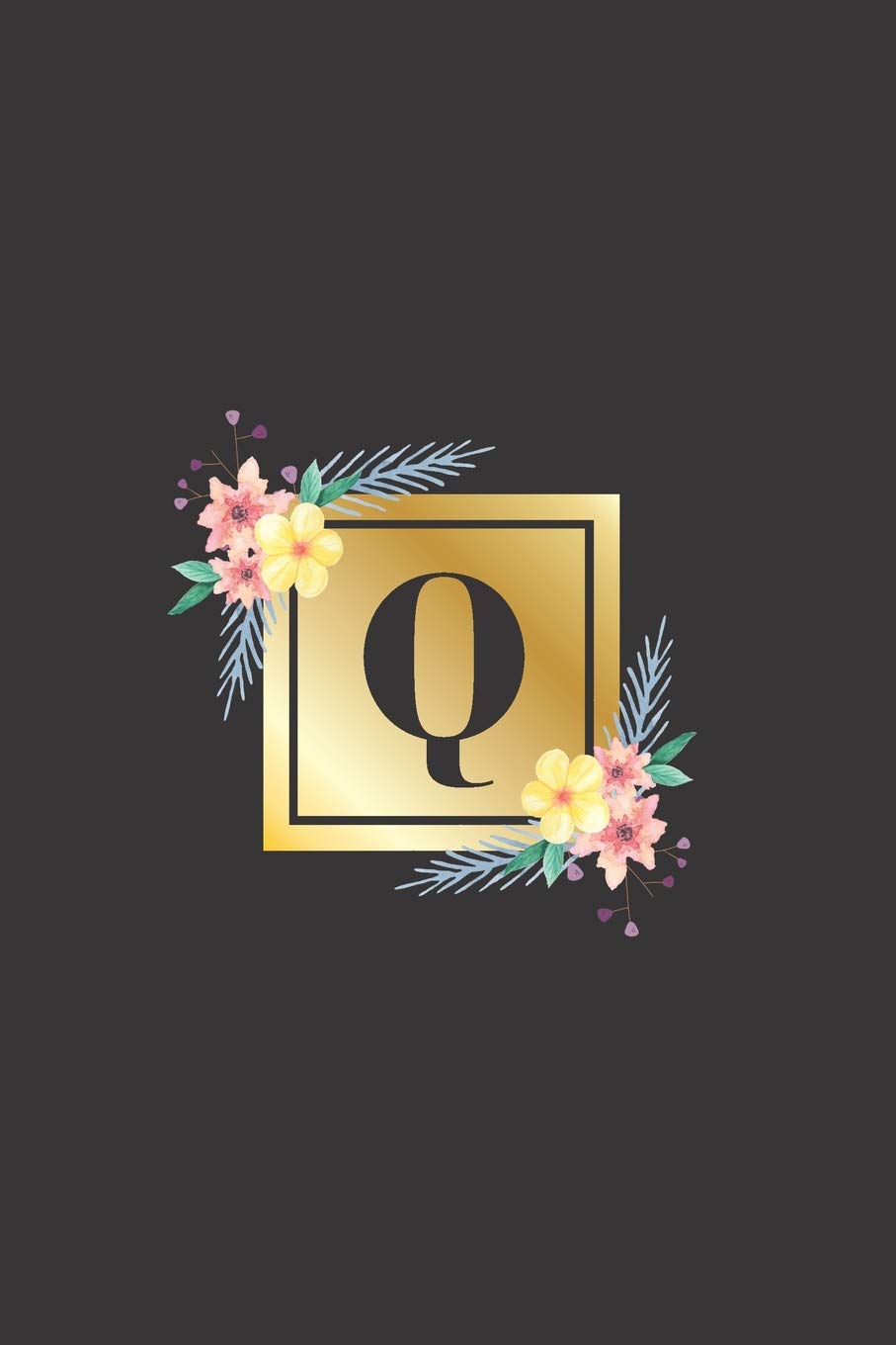 Q: Monogrammed Initial Notebook, black, white, gold and floral notebook cover with 120 blank pages. Essays & Short Stories