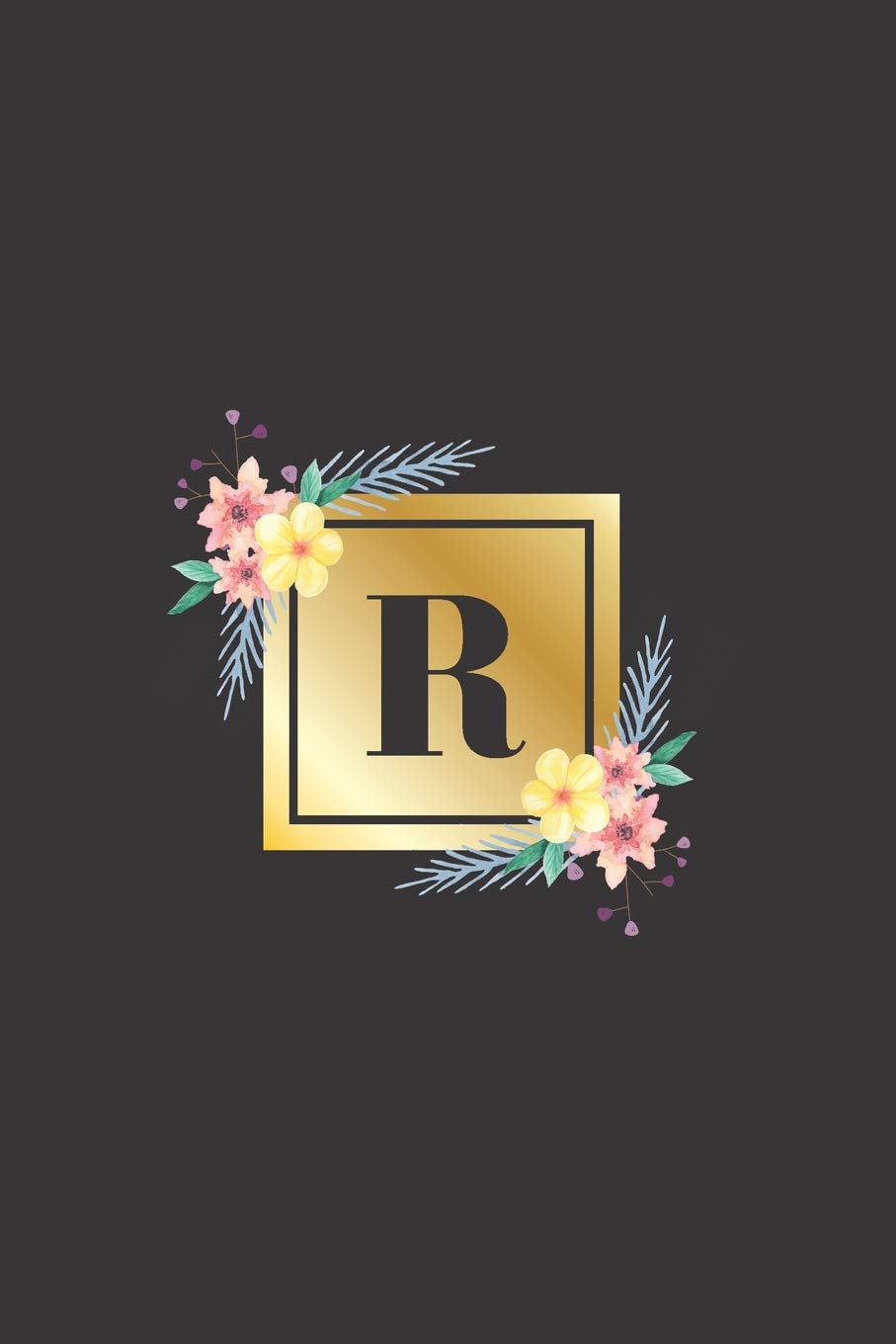 R: Monogrammed Initial Notebook, black, white, gold and floral notebook cover with 120 blank pages. Essays & Short Stories