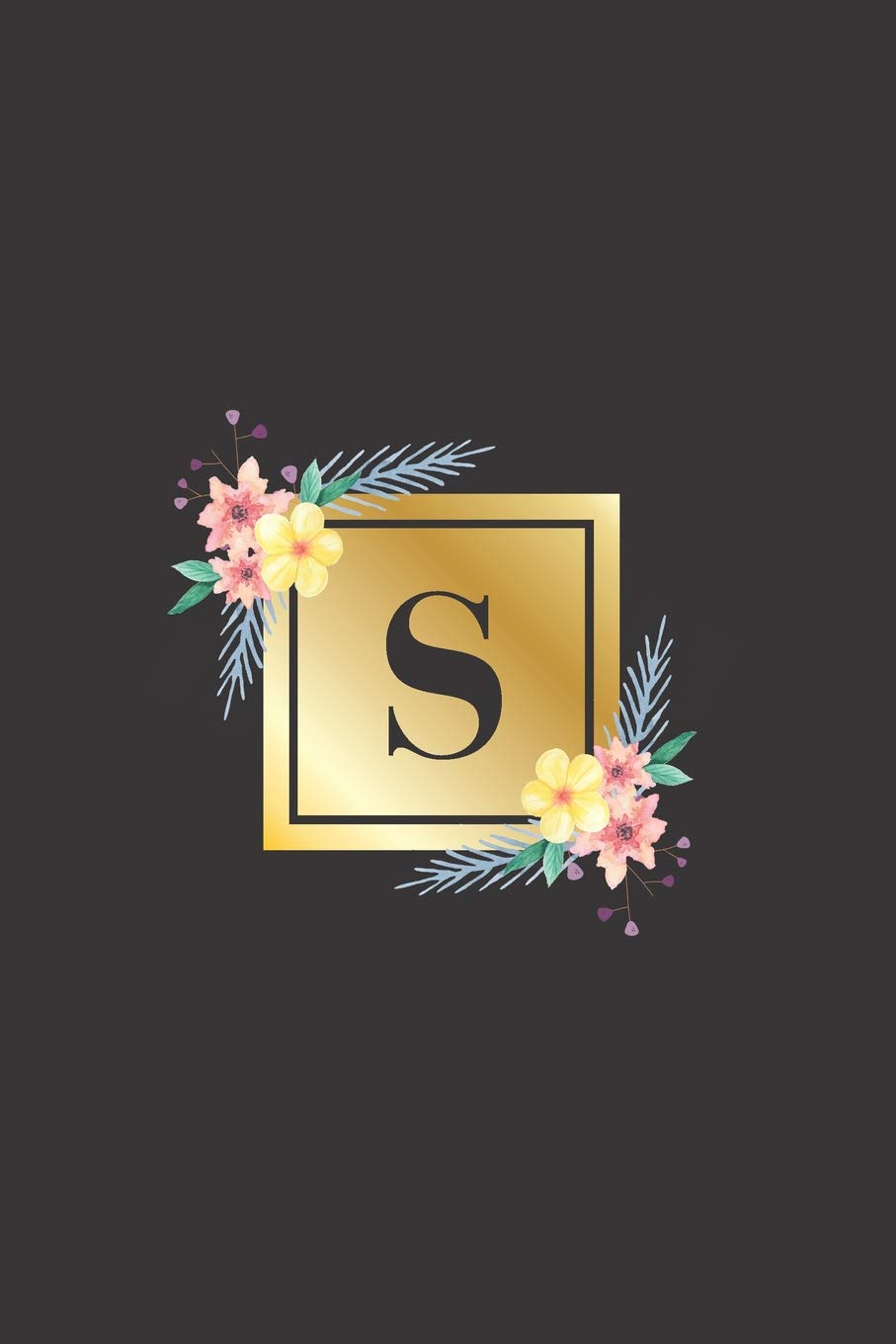 S: Monogrammed Initial Notebook, black, white, gold and floral notebook cover with 120 blank pages. Essays & Short Stories