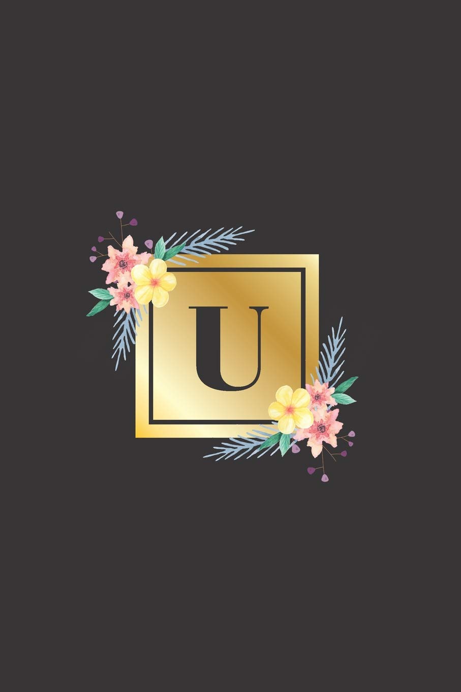 U: Monogrammed Initial Notebook, black, white, gold and floral notebook cover with 120 blank pages. Essays & Short Stories