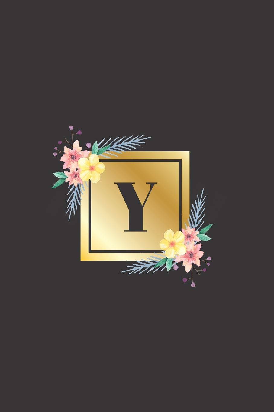 Y: Monogrammed Initial Notebook, black, white, gold and floral notebook cover with 120 blank pages. Essays & Short Stories