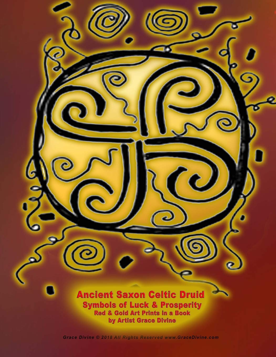 Ancient Saxon Celtic Druid Symbols of Luck & Prosperity Red & Gold Art Prints in a Book by Artist Grace Divine Film, Art & Culture