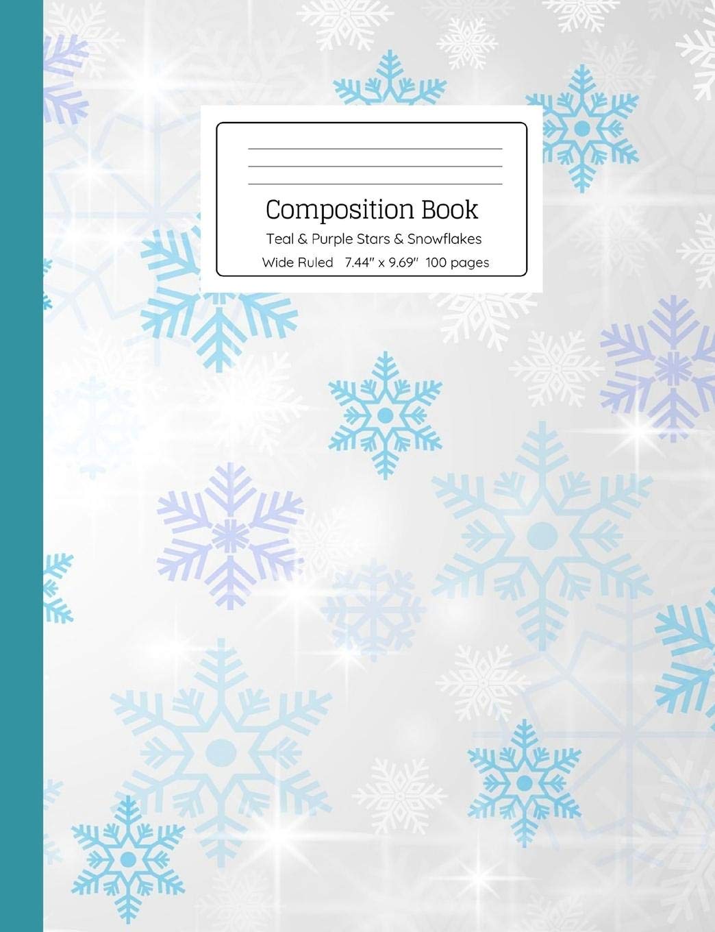 Composition Book Teal & Purple Stars & Snowflakes Wide Ruled Non-fiction
