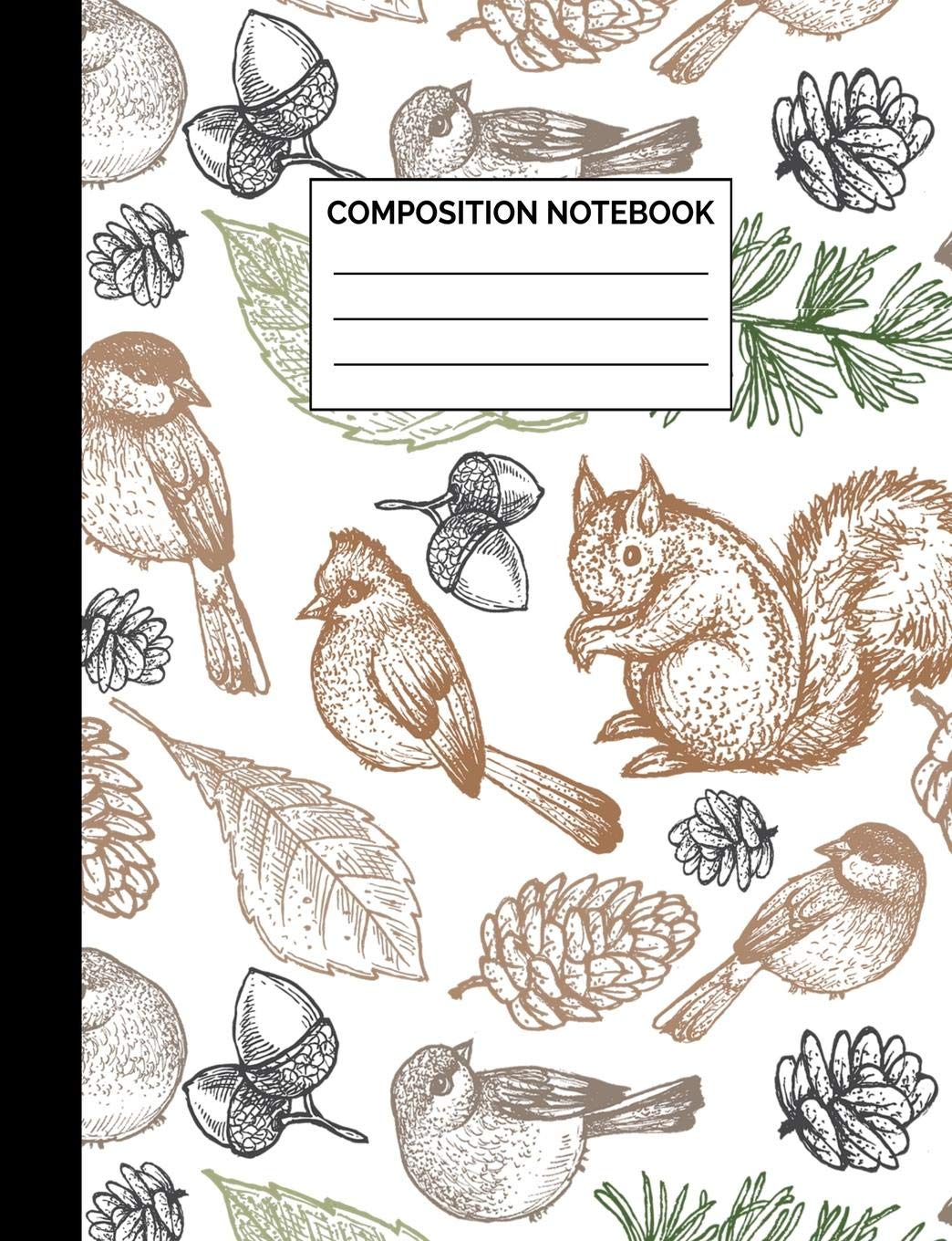 Composition Notebook: Squirrel, Bird & Acorn Nut Pattern Wide Ruled Lined Note Book - Cute Nature Themed Journal or with Lines for Kids, Teens, ... Lined Pages / 50 Sheets - Size 7.44 x 9.69 Reading Aloud & Learning to Read