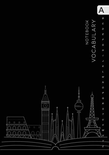 Vocabulary Notebook: B5 Medium Notebook 3 Columns with Alphabetical A-Z Tabs Printed | Travel Landmark Design Black Media & Communication